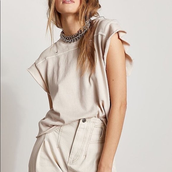FREE PEOPLE Warrior Distressed Tee - Sand - Size XS - Picture 1 of 3